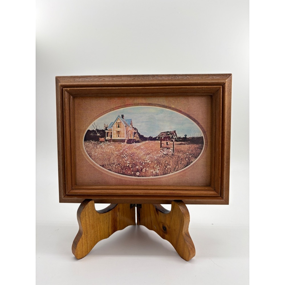 Gary Jenkins Farm House Vintage Lithograph Framed Rustic Country Art 7.75x6